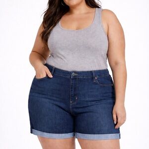 Signature by Levi Strauss Dark Blue Mid-Rise Denim Shorts
